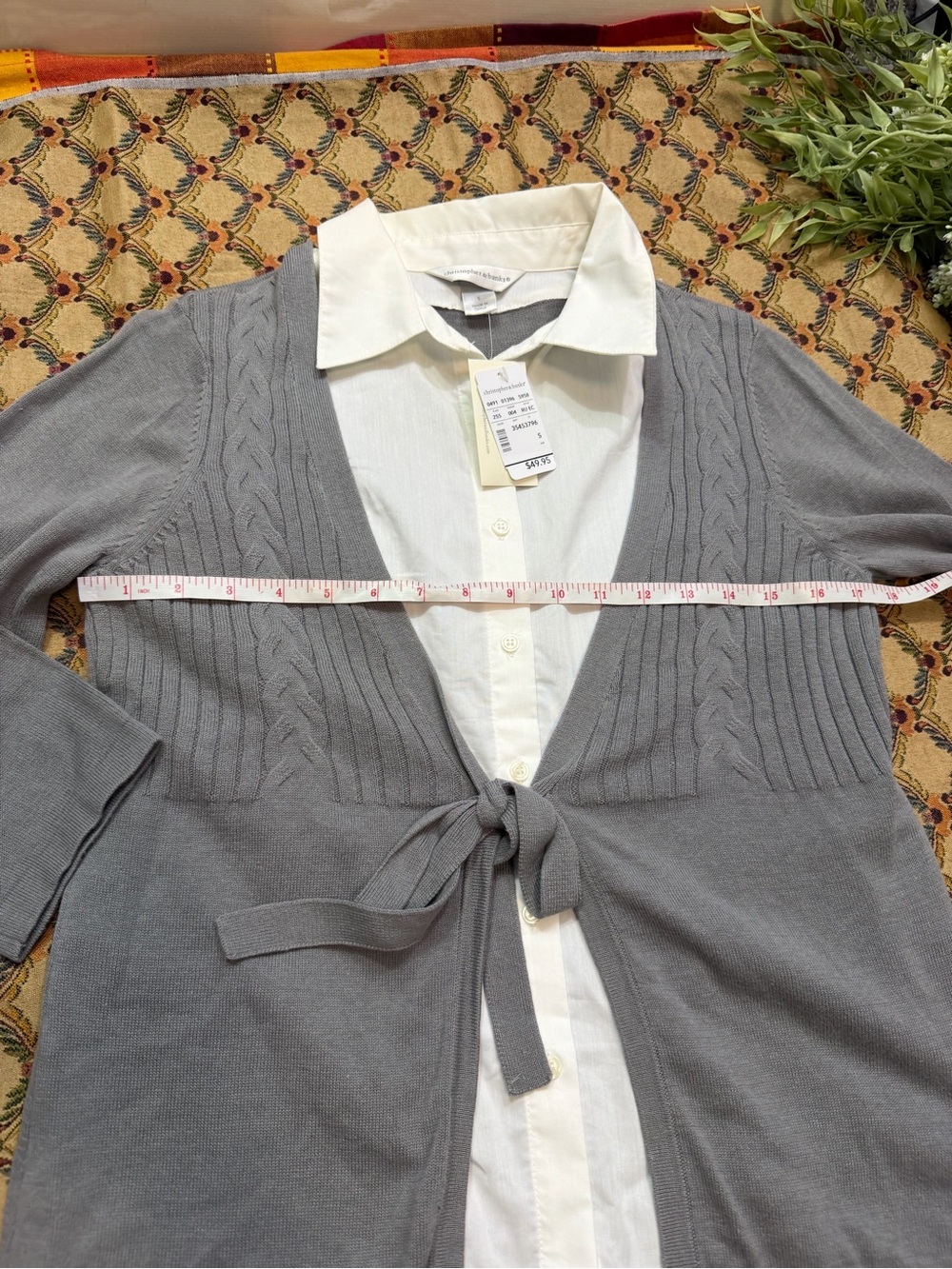 Gray Tie-Front Women's Cardigan Sweater-one piece - Picture 6 of 11